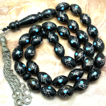 islamic 33 Prayer Beads Yemeni old Black Coral worry beads turquoise inl... - £116.16 GBP