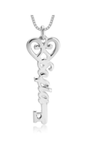 Love Heart Key Name Necklace: Sterling Silver, 24K Gold, Rose Gold - £95.91 GBP