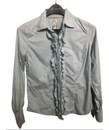 BASS Women’s Ruffled Button Down Striped Green/ White Size Xs 100% Cotton - $11.66 CAD