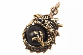 Bronze Dragon Pendant with Black Sphere – Fantasy Protection Amulet - $19.99