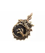 Bronze Dragon Pendant with Black Sphere – Fantasy Protection Amulet - $19.99