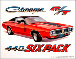 1971 Dodge Charger R/T 440+6 Mopar Art Print Lithograph - £22.57 GBP