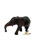 Wooden Elephant With Tusks Vintage Solid Carved Dark African Trunk Down ... - £15.63 GBP