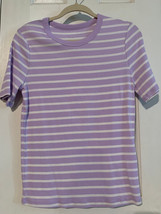 NWOT - A New Day Ladies Size M Lavender &amp; White Stripe Short Sleeve Knit Top - £8.02 GBP