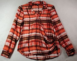 XOXO Blouse Top Women Size Small Multi Plaid 100% Polyester Long Sleeve Collared - £6.74 GBP