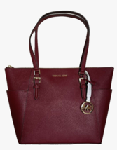 New Michael Kors Charlotte Large Shoulder Tote Leather Dark Cherry with ... - £90.94 GBP