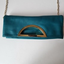 Charming Charlie Teal Blue Faux Leather Purse Gold Chain Strap Magnetic Foldover - £10.81 GBP