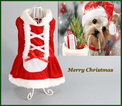 NEW PET DOG CAT Red Velour White Faux Fur Christmas Holiday Dress  XS S ... - £9.24 GBP+
