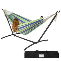 Portable Blue Green Stripe Cotton Hammock with Metal Stand and Carry Case - £144.91 GBP