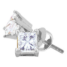 14kt White Gold Womens Princess Diamond Solitaire Stud Earrings 7/8 Cttw - £1,768.17 GBP