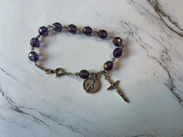 Vintage Purple Iridescent Prayer Rosary Bracelet 7.5” - £12.45 GBP