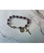 Vintage Purple Iridescent Prayer Rosary Bracelet 7.5” - £12.42 GBP