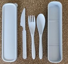 Farielyn ~ Wheat Straw Fiber ~ 3 Pc. Cutlery Set w/Storage Box ~ BLUE SP... - $20.00