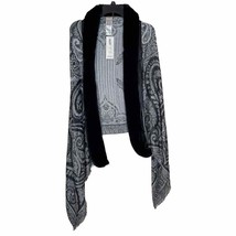 Chicos Women Paisley Print Removable Faux Fur Wrap Open Front Gray One Size NWT - $42.43