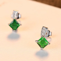 Emerald Stud Earrings S925 Silver Earrings Three-Dimensional Square Italian Fren - £13.43 GBP