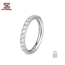 G23 Titanium Earrings Hinged Ring Hoop Opal Nose Ring Septum Helix Daith Piercin - £24.19 GBP