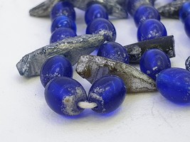 Old Beads Blue Glass with Ancient Roman Glass Jewelry Necklace Antiquity - $781.56 MXN