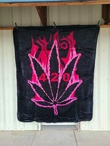 Marijuana Leaf 420 And Flames Queen Size Blanket Bedspread - £42.90 GBP