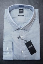 HUGO BOSS Uomo Lukas Regular Blu Scuro a Macchie Casual Sport Cotone Camicia XL - £42.53 GBP