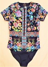 Johnny Was Neoprene Zip-Up One-Piece Surf Swimsuit Sz - L  Multicolor Fl... - £159.35 GBP