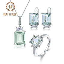 Natural Octagon Green Amethyst Earrings Ring Pendant Set Real 925 Silver Gemston - £113.94 GBP