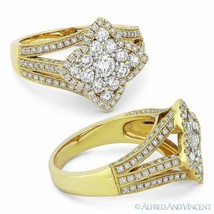 0.75ct Round Cut Diamond Pave Flower Right-Hand Cocktail Ring in 18k Yellow Gold - £4,556.32 GBP