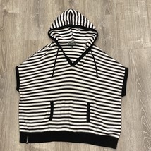 L-RL Ralph Lauren Active White Black Stripe Cotton Women&#39;s Hooded Sweater Size L - £17.19 GBP