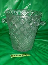 Antique Diamond Cut Textured Pattern Heavy Crystal Ice Bucket With Handles 8 1/4 - £89.81 GBP