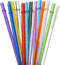 ALINK 12-Pack Reusable Clear Plastic Glitter Straws, 13 Inch Extra Long Tumbler  - £10.15 GBP