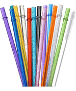 ALINK 12-Pack Reusable Clear Plastic Glitter Straws, 13 Inch Extra Long ... - £10.12 GBP