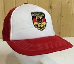 Vtg Deutschland Germany Crest Red White  Trucker Hat SnapBack Never Worn Clean - £15.78 GBP