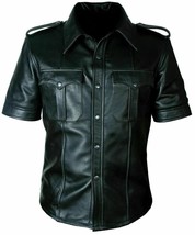 Camisa de piel de cordero auténtica para hombre, manga corta, camisa de... - £71.01 GBP+