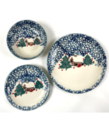 Christmas Tienshan Folk Craft Cabin in the Snow Stoneware 3-Piece Place ... - $39.59