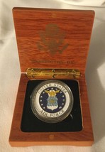 Air Force Challenge Coin In Wood Box Gold Eagle Seal Honor Country Usa Military - £13.62 GBP