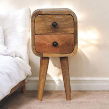 Solid Wood Extra Mini Curved Oak Bedside, Nordic 2-Drawer, Light Brown - $182.82 CAD