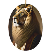 Lion Man Vintage Ornament Oval Ceramic Tree Decor Xmas Gift For Big Cat Lover - £13.41 GBP