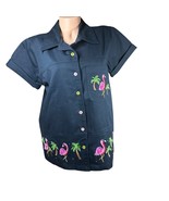 Quacker Factory Black Tropical Denim Jacket Flamingo Embroidered Short S... - $636.51 MXN