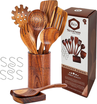 9 Pcs Wooden Spoons for Cooking Utensils, Natural Teak Wooden Cooking Sp... - £32.30 GBP