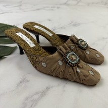 Olivia Rose Ral Vintage Y2k Kitten Heel Mules Size 7 Brown Jacquard Squa... - $38.60