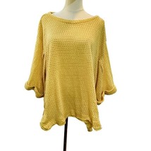 Umgee Gold Yellow Top Size XL Bell Sleeves Waffle Textured Knit BOHO Pea... - £17.35 GBP