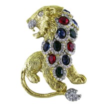 Kenneth Jay Lane, 3&quot; Gold Tone Rhinestone Faceted Lion Brooch Pin - $208.59