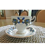 ADDERLEY BONE CHINA FOOTED TEACUP &amp; SAUCER SET BLUE TARTAN NOVA SCOTIA E... - $351.36 MXN