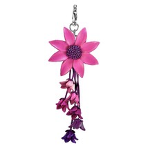 Vibrant Dangling Garden Fuchsia Pink Sunflower Leather Ornament Keychain - £14.42 GBP
