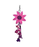 Vibrant Dangling Garden Fuchsia Pink Sunflower Leather Ornament Keychain - £14.45 GBP