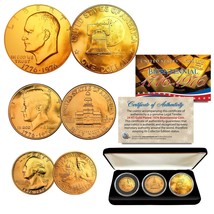 1976 Bicentennial 24K GOLD Coins JFK Half / IKE Dollar / Quarter 3-Coin with BOX - £17.15 GBP