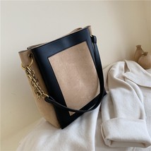 Vintage Suede Patchwork Bucket Chain Shoulder Bag For Women Large Capacity Offic - £41.73 GBP