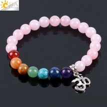CSJA 7 Chakra Natural Stone Pink Crystal Quartz Bracelets Bangles for Women Heal - £8.73 GBP