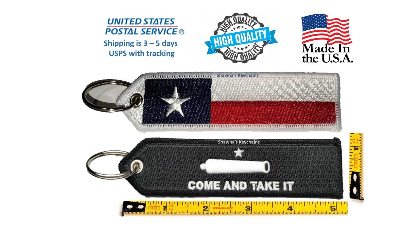 Texas Keychain Patch &amp; Gonzales Flag | Double-Sided Keychain | Durable E... - $8.95