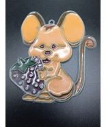 Vintage Mouse Holding Strawberry Stained Glass Suncatcher - £6.31 GBP