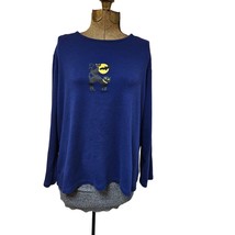 Liz Claiborne Shirt Womens 1X Long Sleeve Halloween Black Cat Holiday Plus Size - £11.94 GBP